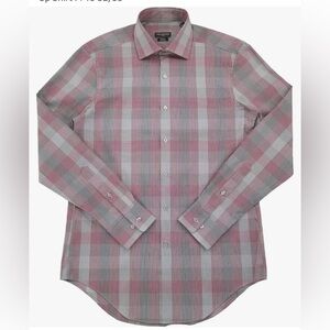 Van Heusen Mens Red & Gray Plaid Flex Long Sleeve Button-Up Shirt M 15 1/2